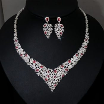 2 pc set four color high quality geometry rhinestone necklace earrings jewelry accessories wedding party set(with gift box)