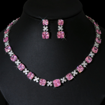 2 pc set five color high quality geometry rhinestone necklace earrings jewelry accessories wedding party set(with gift box)