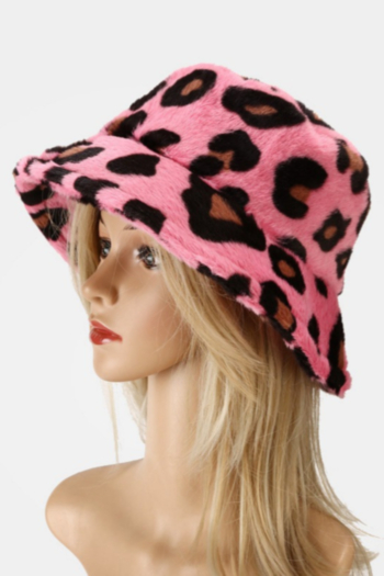 1pc four color autumn and winter big leopard batch printing fluffy plush thicken adjustable bucket hat 56-58cm