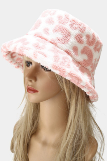 1pc two color autumn and winter thickened leopard batch printing plush ajustable bucket hat 56-58cm