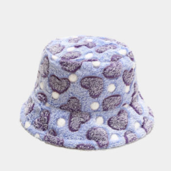 autumn and winter two color heart printing plush outdoor keep warm all-match bucket hat 56-58cm
