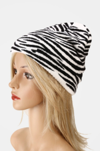 autumn and winter fluffy plush zebra pattern batch printing outdoor keep warm all-match ajustable cashmere cap 56-58cm
