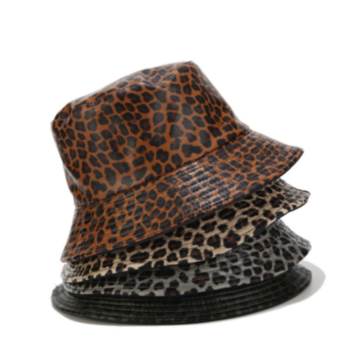 autumn and winter four color pu leopard printing ajustable bucket hat 56-58cm