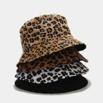 autumn and winter six color adjustable plush leopard batch printing bucket hat 56-58cm