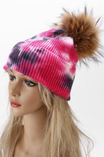 autumn and winter nine color tie-dye batch printing detachable hairball knitted hat 56-58cm