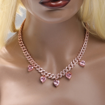 1 pc three color fashion hip hop style high quality alloy rhinestone heart shape geometric necklaces(length:18 inch)