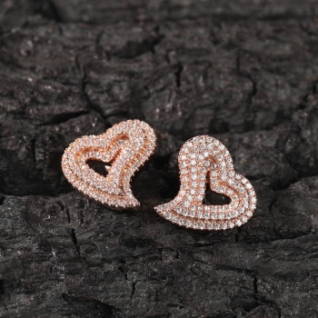 1 pair three color fashion hip hop style alloy rhinestone heart shape geometric stud earrings(length:15.4mm)