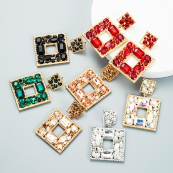 1 pair seven color fashion alloy rhinestone geometric square shape earrings(length:6.5cm)
