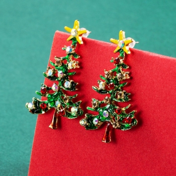 1 pair christmas tree fashion dripping oil alloy rhinestone geometric earrings(length:4.5cm)