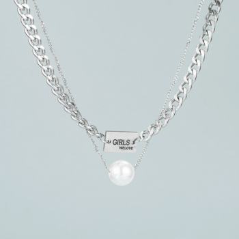 2 layered 1pc letter pearl pendant titanium steel simple clavicle necklace(perimeter:40+5cm)