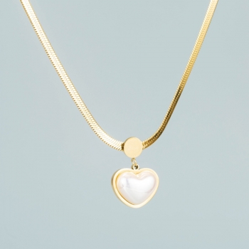 1pc titanium steel heart shape pearl pendant metal chain necklace(perimeter:40+5cm)