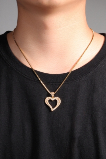 1 pc minimalistic rhinestone heart shape pendant three color metal chain necklace(length:60cm)