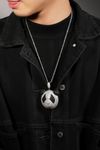 1 pc stylish hip-hop style panda design rhinestone necklace(length:24 inches)