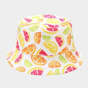1 pc grapefruit pattern batch printing double-sided sunscreen outdoor casual sunshade bucket hat 56-58cm
