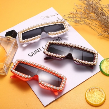 1 pc fashion pearl decorate square sunglasses