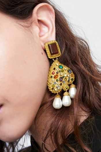 1 pair geometric heart shape rhinestone pearl pendant earrings (length:8cm)