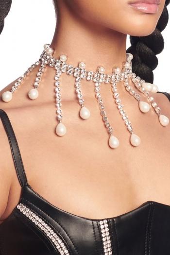 1 pc fashion shiny rhinestone tassel pearl ajustable necklace