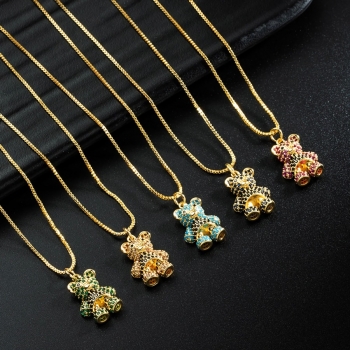1 pc fashion shiny rhinestone simple and cute bear pendant necklace(perimeter:42cm+5cm)