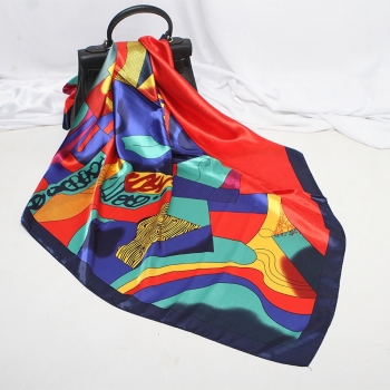 1 pc shawl satin colorful geometric batch printed sunscreen scarf 90*90cm