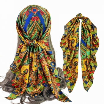 1 pc shawl satin colorful geometric cashew pattern batch printed sunscreen scarf 90*90cm