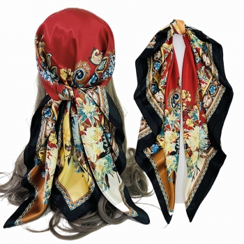 1 pc shawl satin colorful geometric cashew pattern batch printed sunscreen scarf 90*90cm #1#