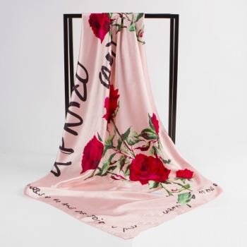 1 pc shawl satin simple letter rose batch printing sunscreen scarf 90*90cm