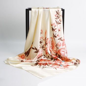 1 pc shawl satin simple flower batch printing sunscreen scarf 90*90cm#1#