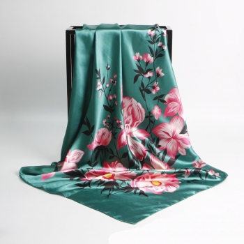 1 pc shawl satin simple flower batch printing sunscreen scarf 90*90cm#3#