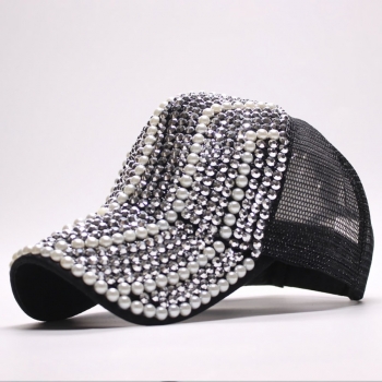 1 pc fashion rhinestone pearl mesh ajustable baseball cap 56-58cm