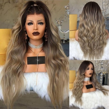 1 pc front lace synthetic high quality gradient color long curly wigs (length:26 inch)