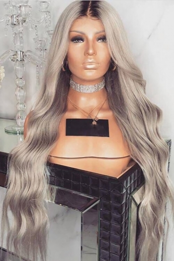 1 pc front lace synthetic high quality middle score gray gradient color long curly wigs (length:26 inch)