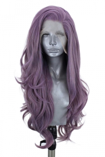 1 pc front lace synthetic purple solid color high quality long curly wigs (length:26 inch)