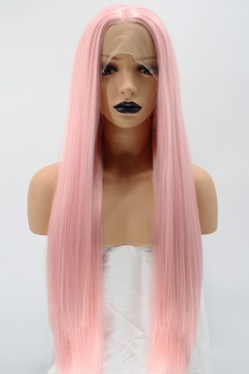 1 pc front lace synthetic solid color pink high quality long straight wigs (length:26 inch)