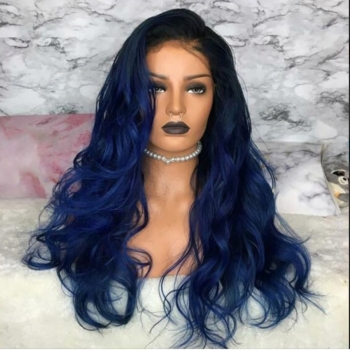 1 pc front lace synthetic dark blue color high quality long wavey wigs (length:26 inch)