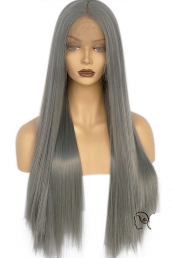 1 pc front lace synthetic solid color silky high quality long straight wigs (length:26 inch)
