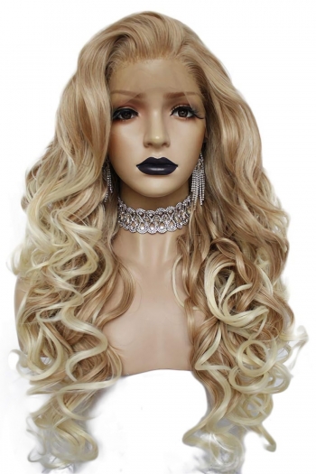 1 pc front lace synthetic solid color flax fluffy high quality long curly wigs (length:20 inch)