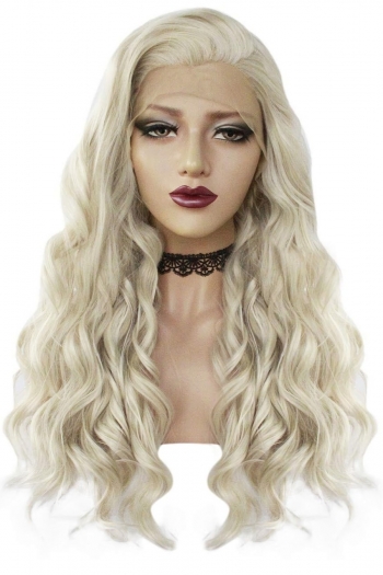 1 pc front lace synthetic solid color fluffy high quality long wavey curly wigs (length:26 inch)