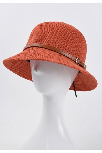 1 pc spring and summer new linen knitted fashion leather buckle sunshade sunscreen ajusstable bucket hat 56-58cm