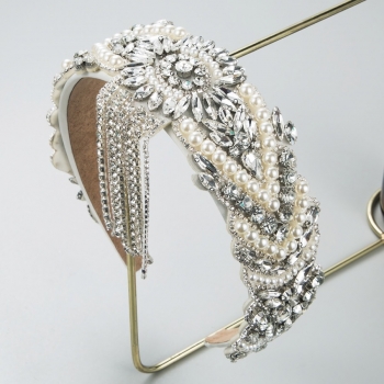 1 pc retro headband royal style pearl rhinestone tassel hair hoop (perimeter:38cm)
