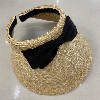 one pc braided bowknot decorate sunscreen beach elasticity adjustment empty top straw hat 56-58cm