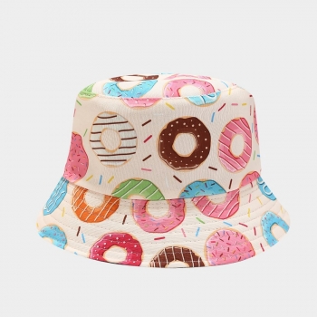 one pc donut pattern batch printing sun protection double-sided bucket hat 56-58cm