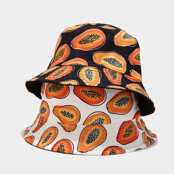one pc tropical fruit papaya pattern double sided sunscreen bucket hat 56-58cm