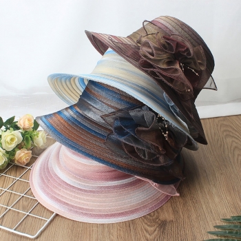 one pc summer organza flower contrasting colors beach sunscreen shade collapsible adjustable sun hat 56-58cm