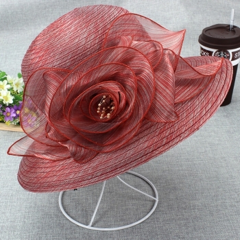 one pc summer retro organza bowknot beach sunscreen shade collapsible adjustable top hat ​56-58cm