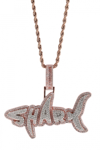 one pc shark shape letter rhinestone hip hop necklaces(length:60 cm+5.7cm)