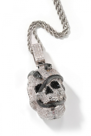 one pc coiled snake skull retro pendant high quality rhinestone gothic style necklaces(length:60 cm+7.2cm)