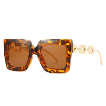 one pc fashion leopard batch printing plastic frame cutout metal chain glasses legs sunglasses