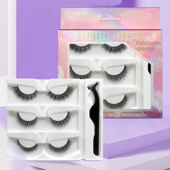 nine pair fashion long reusable glue-free self-adhesive synthetic false lashes with tweezers (mixed length)