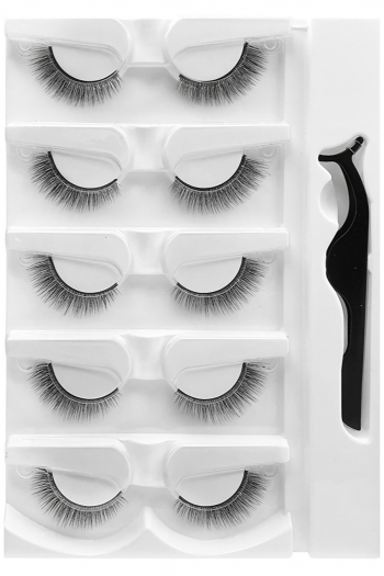fifteen pair fashion reusable solid color natural slightly warped and easy to wear synthetic false lashes with tweezers(length:31mm)
