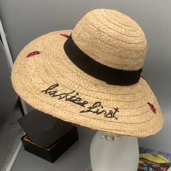 one pc summer letter hand embroidered raffia sunshade wide brim folding beach straw hat 55-58cm